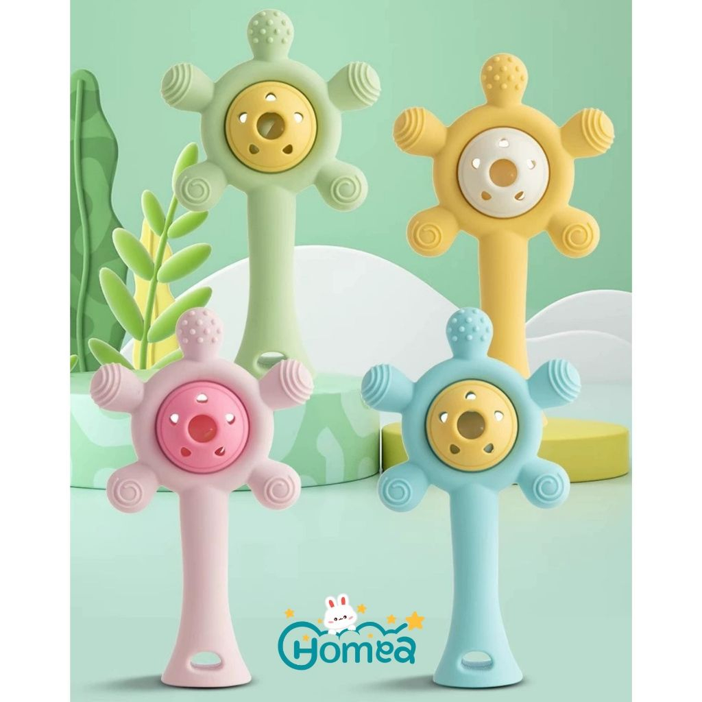 HOMEA Baby Silicone Teether Rattle Kerincing Gigitan Bayi Bel Bunyi Silikon BPA free sensorik