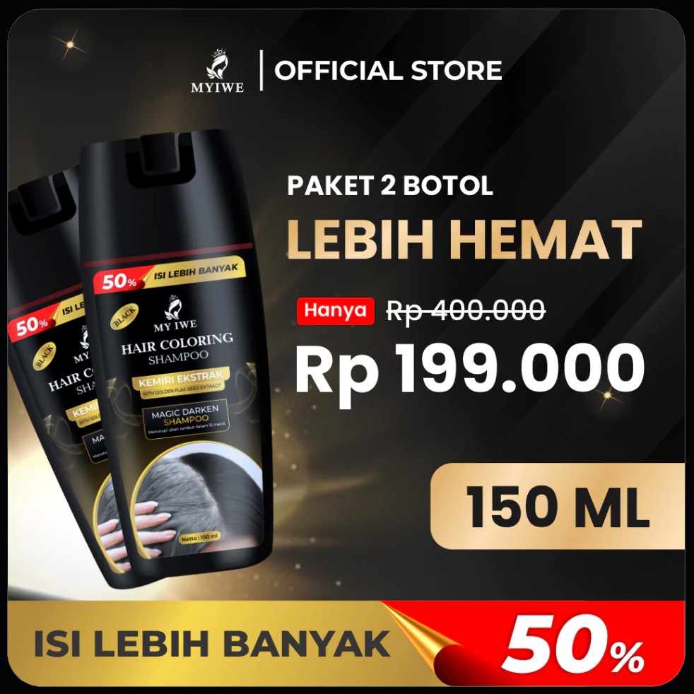 Sampo Pewarna Rambut Penghilang Uban MY IWE dengan Ekstrak Alami Tanpa Amonia