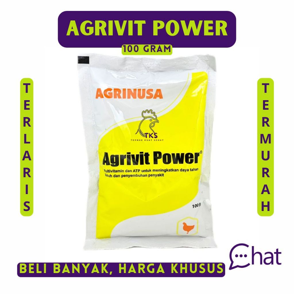 AGRIVIT POWER 100 GRAM AGRINUSA- Multivitamin dan ATP Untuk Antibodi  Sapi Kambing Babi Ayam