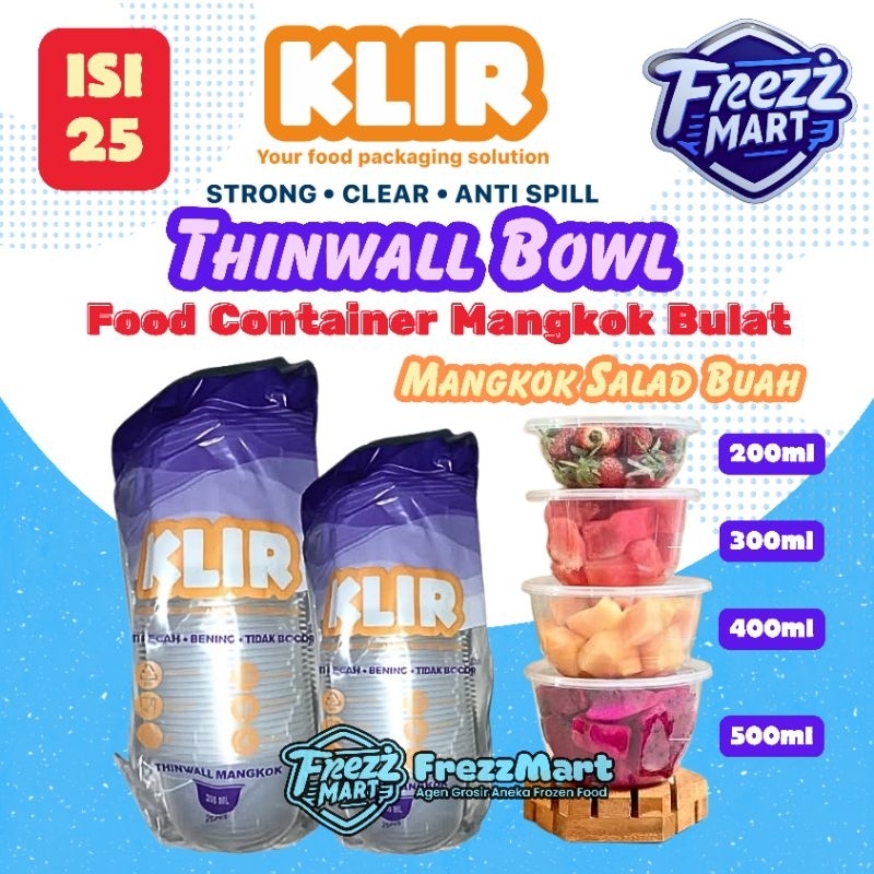 Thinwall Bulat Mangkok Bowl + Tutup Plastik 200ml 300ml 400ml 500ml Wadah Makanan Kue Kering Basah A