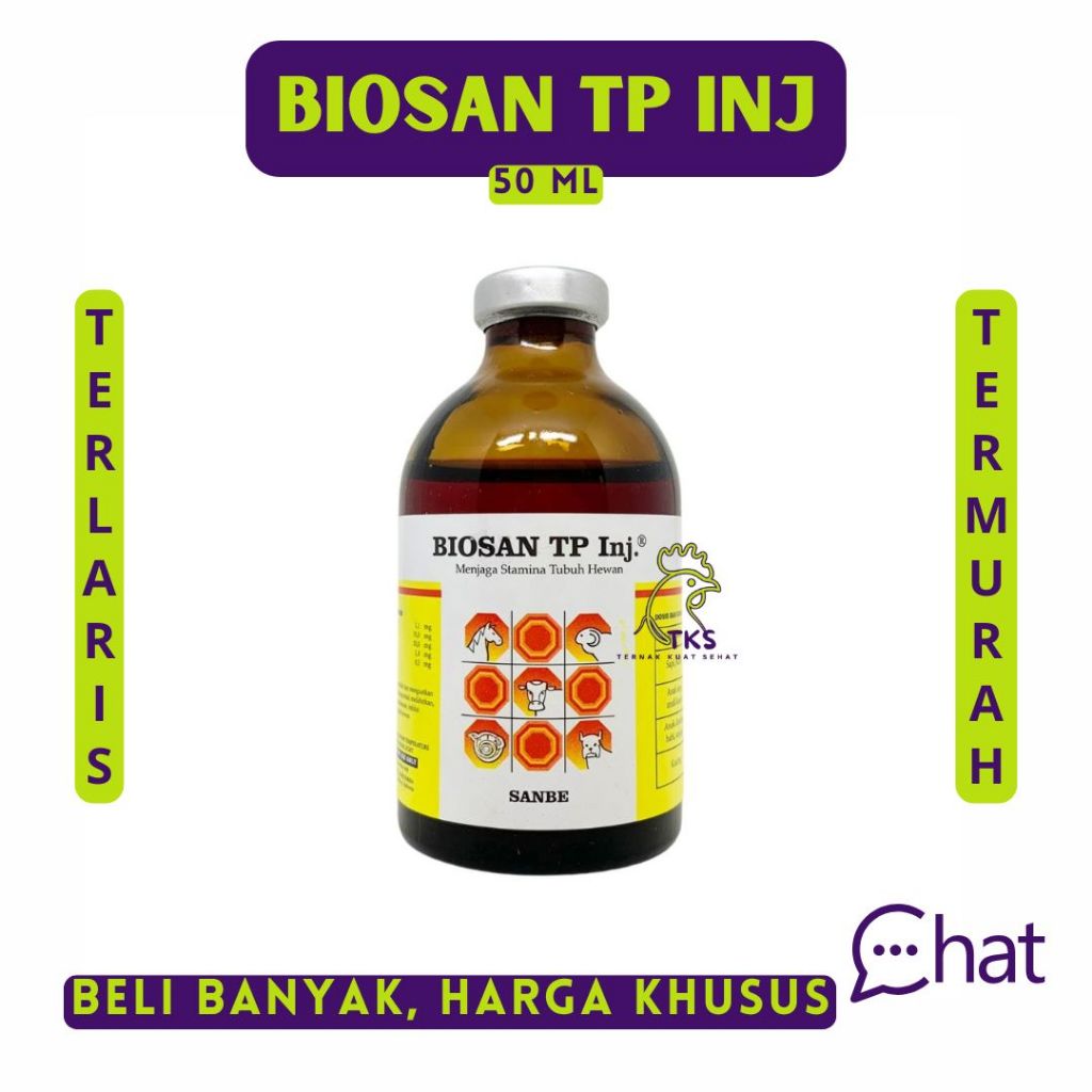 BIOSAN TP INJ 50mL - Meningkatkan Stamina Daya Tahan Tubuh Hewan - Like Biopros Tp