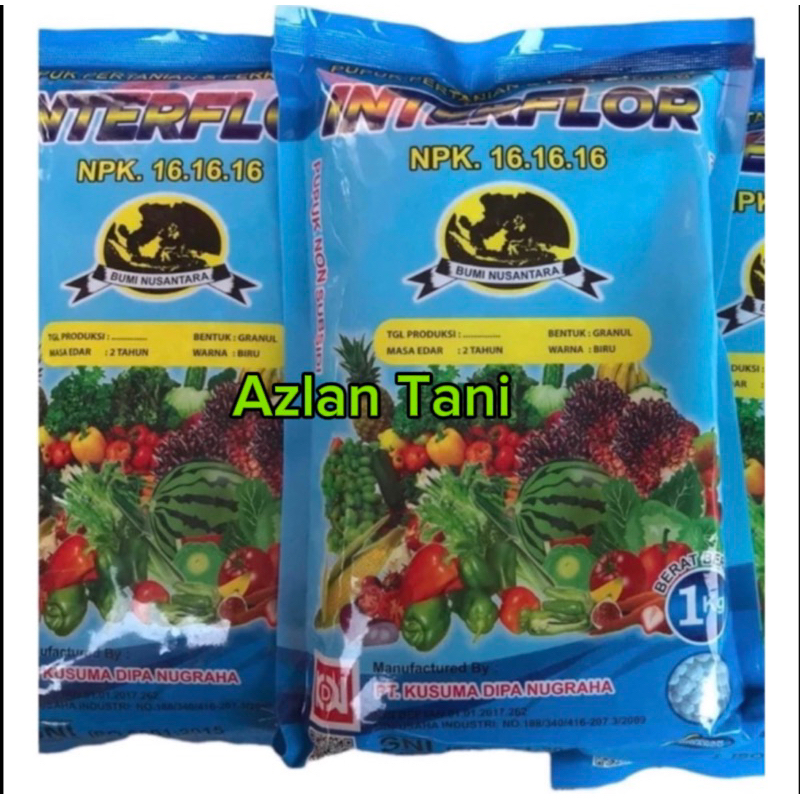 Interflor 1Kg Pupuk NPK 16 16 16 Unsur Hara Makro Primer Nitrogen (N)16% Fosfat (P2O5) 16% Kalium (K