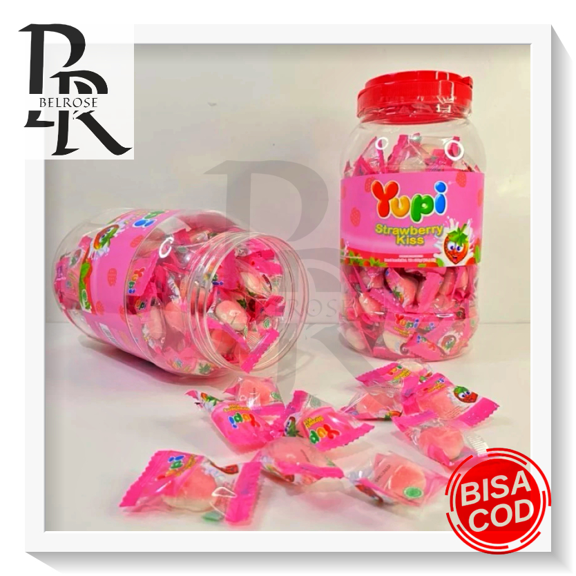 

PERMEN YUPI STRAWBERRY KISS JAR 300GR 1 TOPLES/YUPI TOPLES