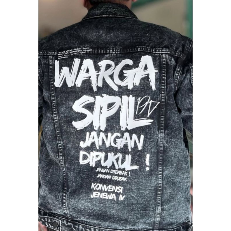 Denim Jacket Custom Warga Sipil Jangan Dipukul