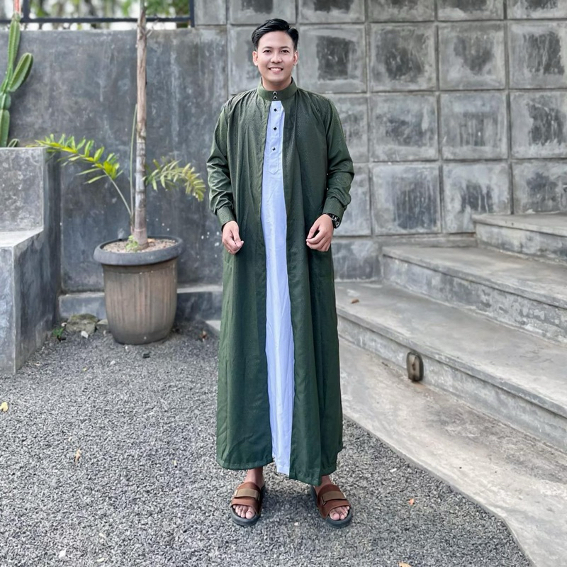 jubah sabian muslim pria,jubah viral ,bahan katun embos premium ,warna sage/armi/hijau lumut dan hij
