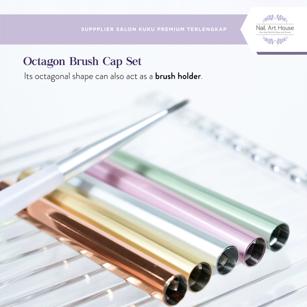 NAIL ART HOUSE OCTAGON BRUSH CAP ROSE GOLD / GOLD / MINT GREEN / WHITE / PINK