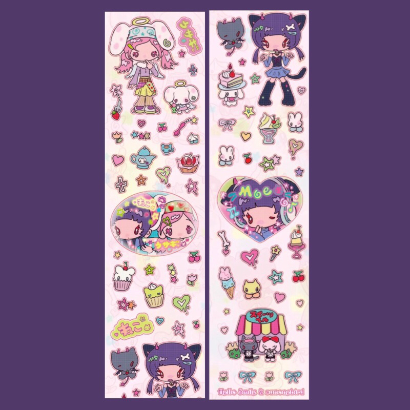 [35x5cm] Angel Bunny & Demon Kitty Y2K Glitter Sticker Roll || Cute Girl Japanese Korean Style Deco 