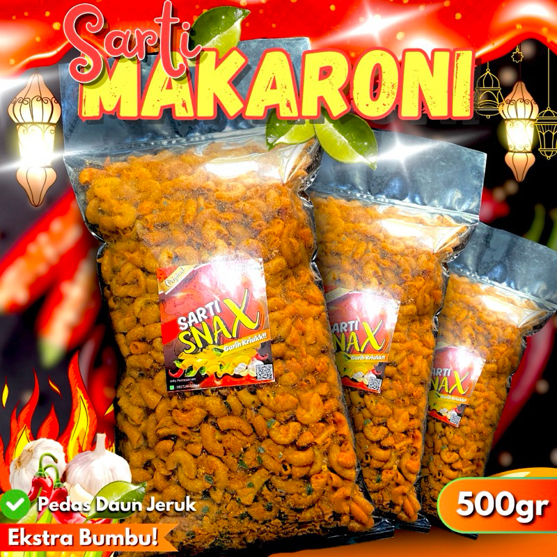 

【PROMO】SARTI SNAX Makaroni Pipa Bantat Pedas Manis asin Gurih Daun jeruk Kemasan 500gr 1/2KG