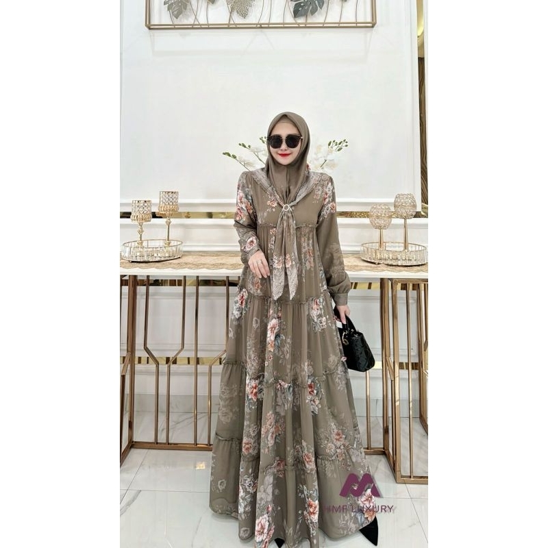 Dress Gamis Wanita Terbaru Lebaran 2025 Pakaian Syari Dewasa Remaja Muslim Rubina Dress  By HMF