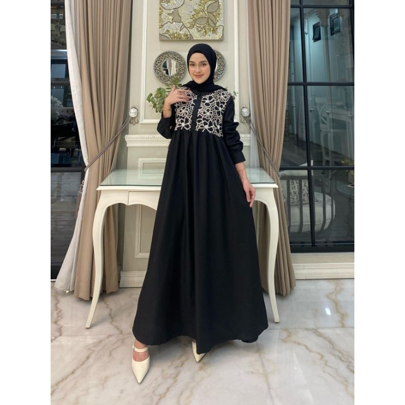 Gamis Katun Ima tuyobo mix katun Bordir + fayet kancing dada oru By Edness Kayla