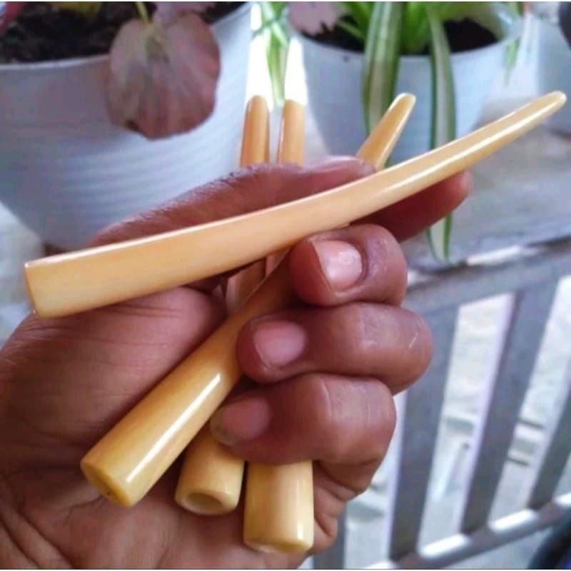 once pipa tulang sapi bulat full kristal tebal mirip gading asli