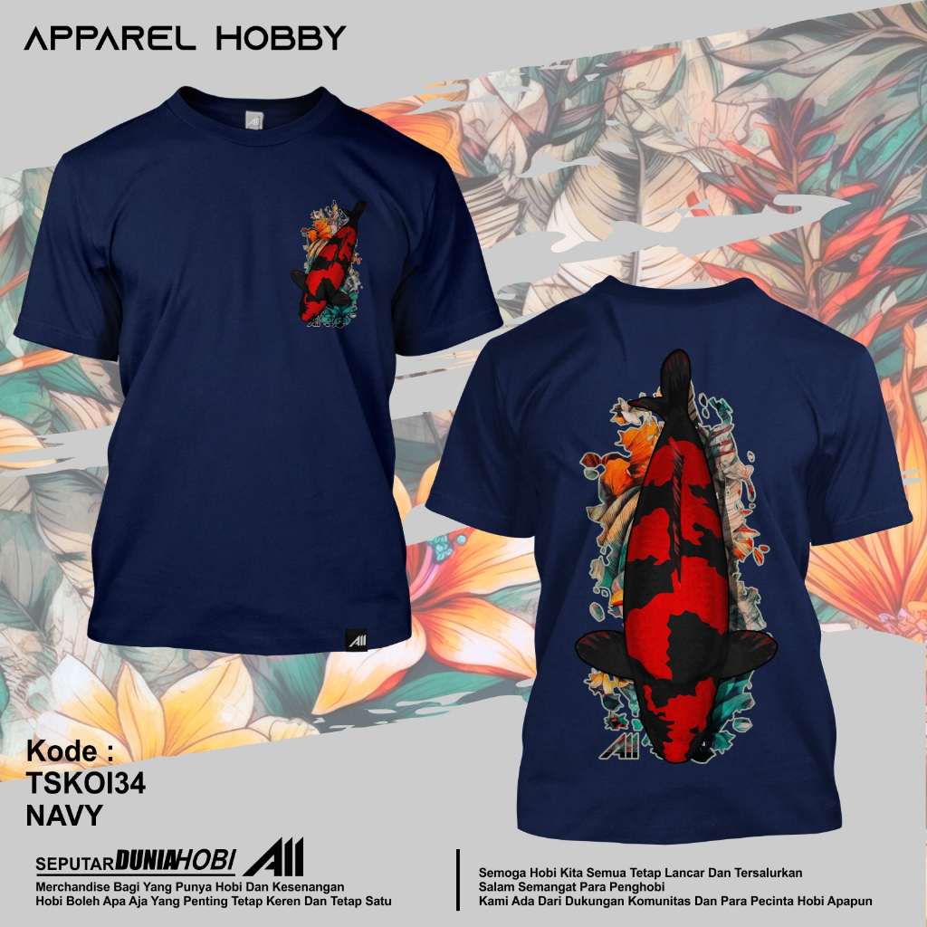 KAOS IKAN KOI HI SHOWA KOI34 NAVY TSHIRT APPAREL HOBBY