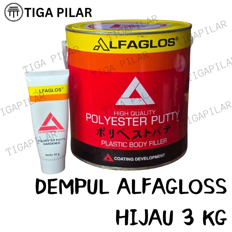 DEMPUL ALFAGLOS 3KG DEMPUL BESI DEMPUL KAYU DEMPUL MOBIL DEMPUL MOTOR WARNA HIJAU