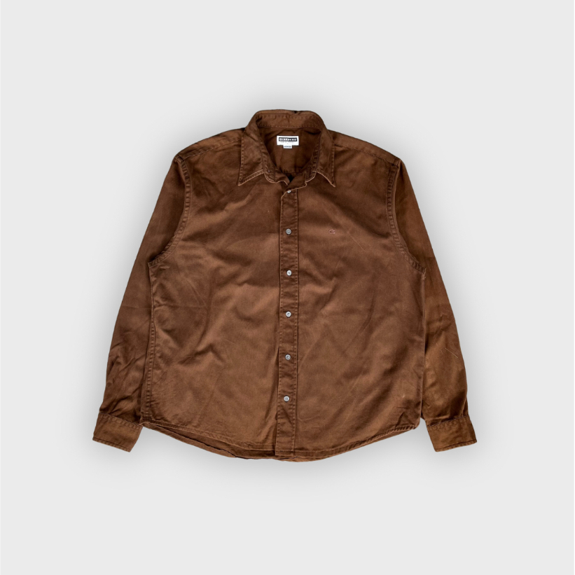 [XL] Giordano Oxford Brown Shirt I Regular Fit I Vintage Vtg Retro Kemeja Garis-garis Salur Outer Wo