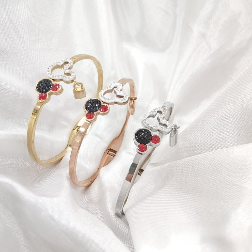 gelang bangle wanita motif mickey mouse titanium