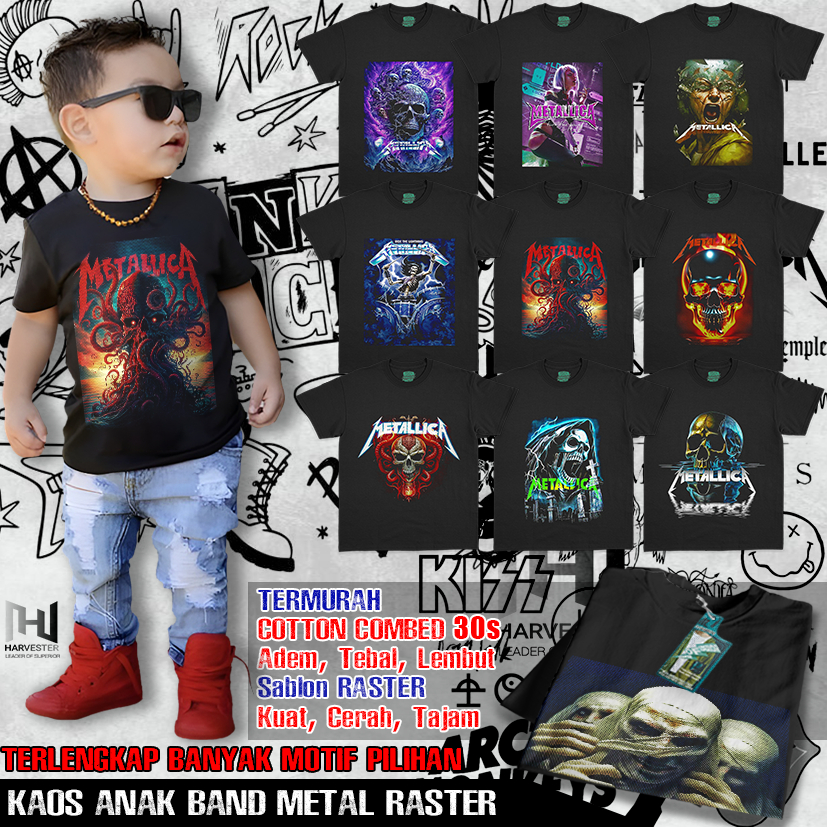 Kaos distro anak BAND METAL anak 1-12 tahun kaos anak laki laki kaos anak METALLICA