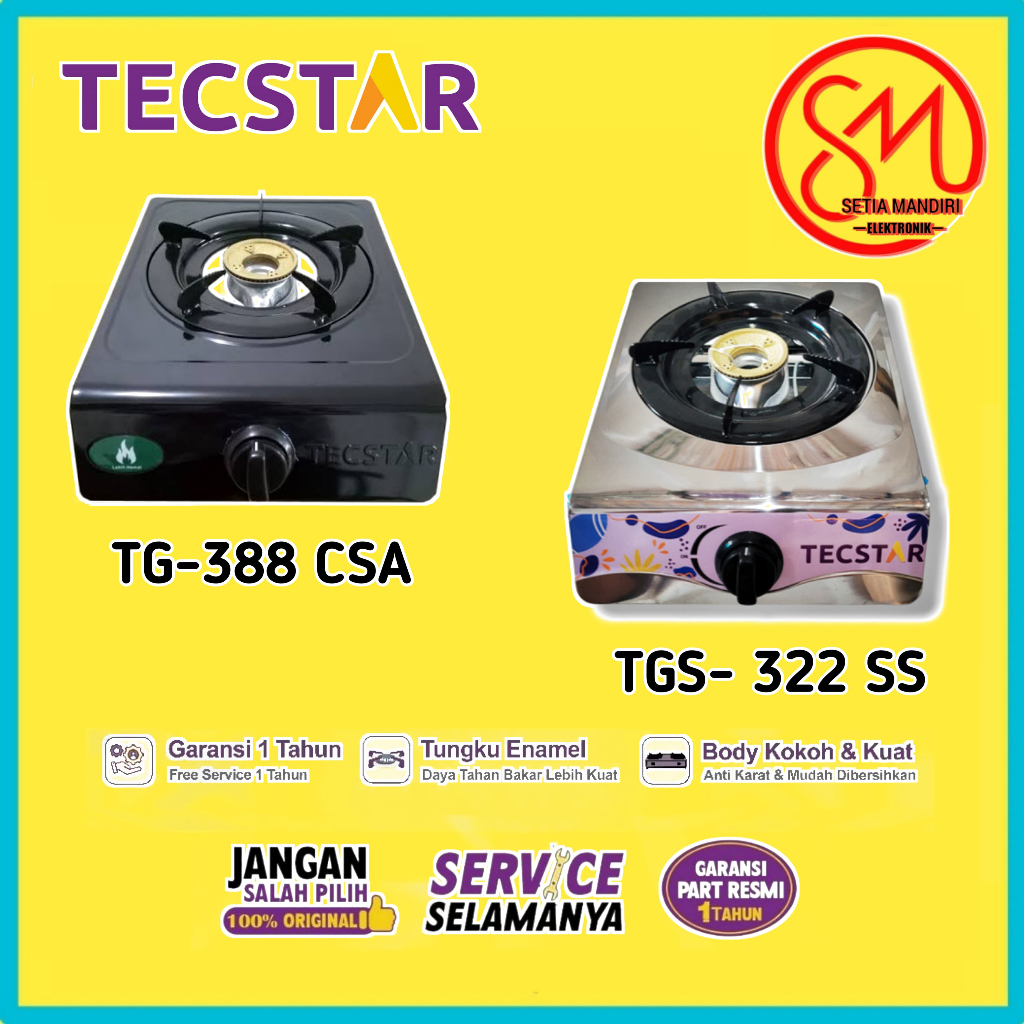 TECSTAR Kompor Gas 1 Tungku Teflon & Stainless Optimax Api Biru Teraflon - TGS 322 SS & 388 CSA