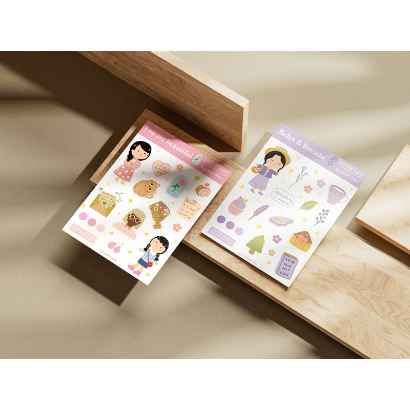 

Cute girl self reminder sticker sheet - journaling decoration - planner stickers bujo