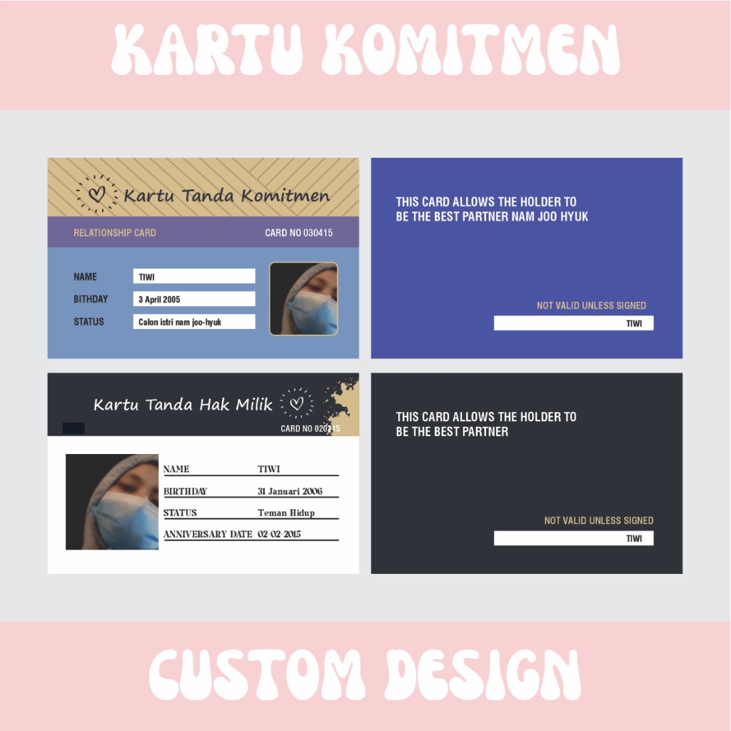 

Kartu Tanda Pacaran | ID Card Custom | BACA DESKRIPSI UNTUK ORDER YA