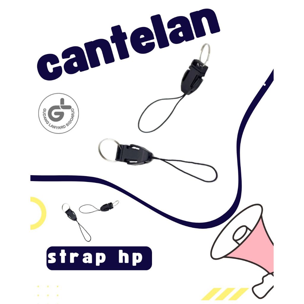 

strap hp di lanyard / cantelan hp di tali id card / strap hitam 1cm isi 100 1pak
