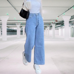 DMJ Celana Panjang Wanita Dewasa dmj Bahan Jeans Street Biru Kulot