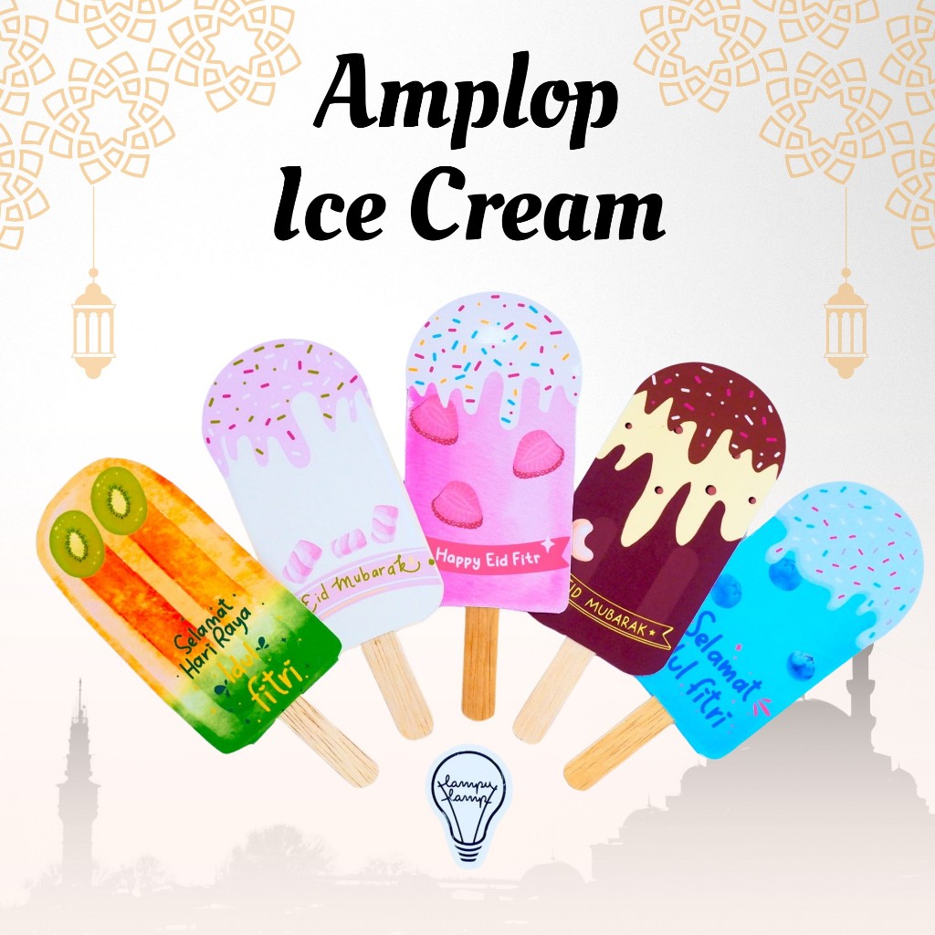 

Amplop Lebaran 2025 Unik Ice Cream Lucu Kokoh Bahan Glossy Photopaper Kokoh Tebal