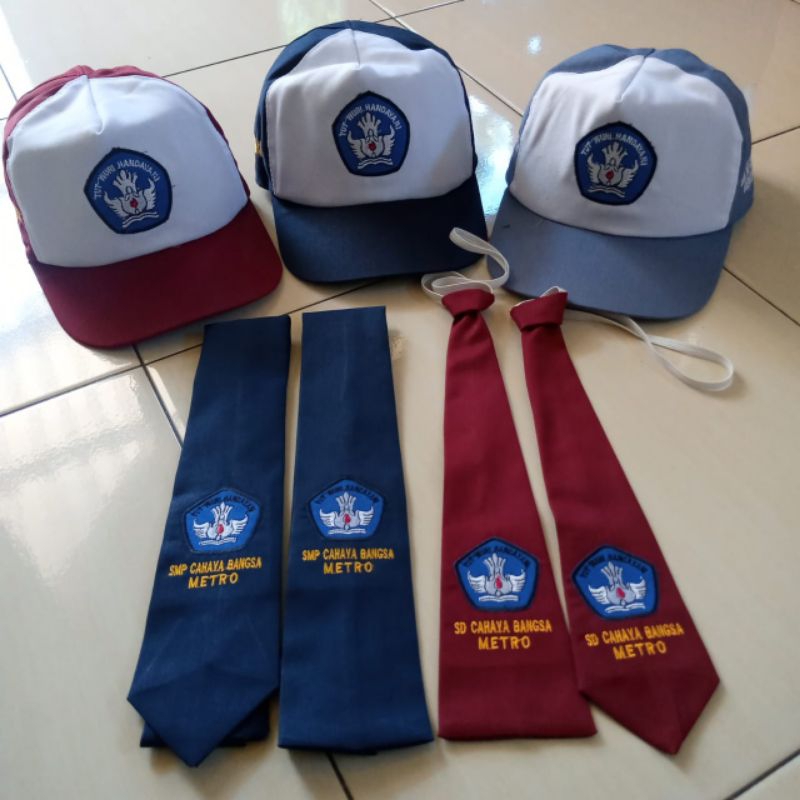 topi sekolah sd smp sma bahan drill bisa custom logo