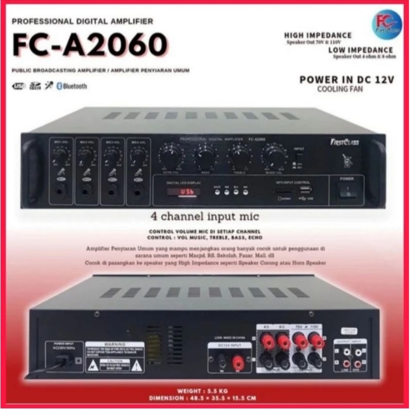 Power Amplifier Toa Masjid Firstclass FC-2060 Bluetooth ( 120 watt) Original