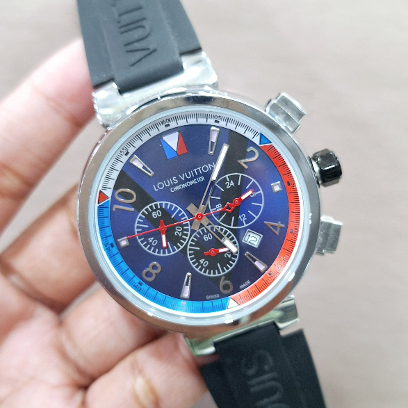 Jam Tangan Louis Vuiton LV Original Strap Rubber Chrono Aktif Date
