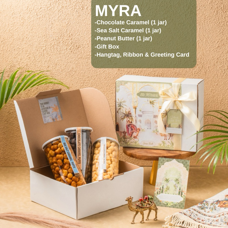 

(MYRA) Hampers READYSTOCK Parcel Paket Lebaran Eid Hampers Seven Bells Gourmet Corn Puffs - 3 Jars