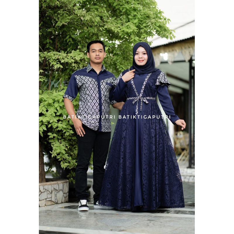 BAJU BATIK COUPLE GAMIS BRUKAT KONDANGAN COPLE PASANGAN SUAMI ISTRI GAUN PESTA MUSLIMAH LEBARAN