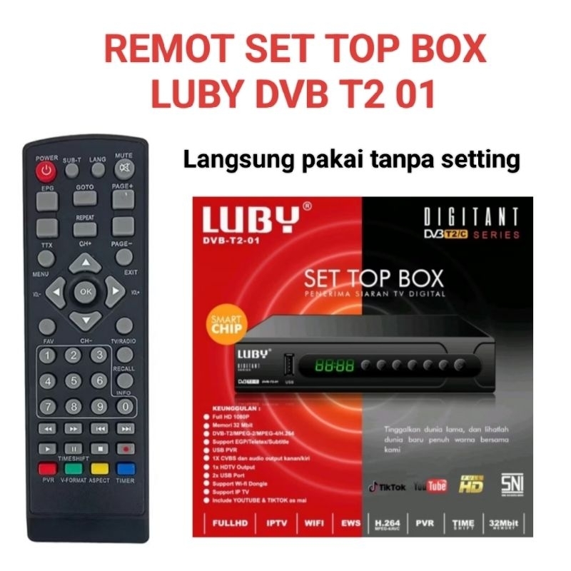 Remote stb LUBY DVB T2 01 remot set top box luby T01 dus merah