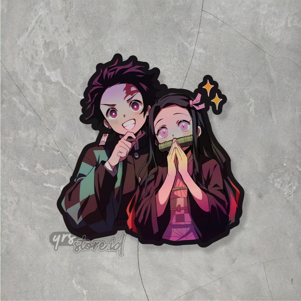 

Sticker ANime Hologram Tanjiro X Nezuko Ukuran +- 7x6,8 cm sticker case hp laptop dll murah