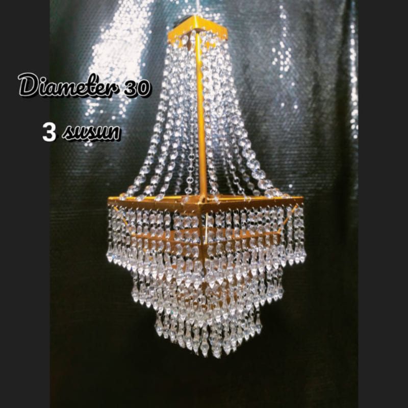 lampu gantung kristal dekorasi ukuran kotak diameter 30x60