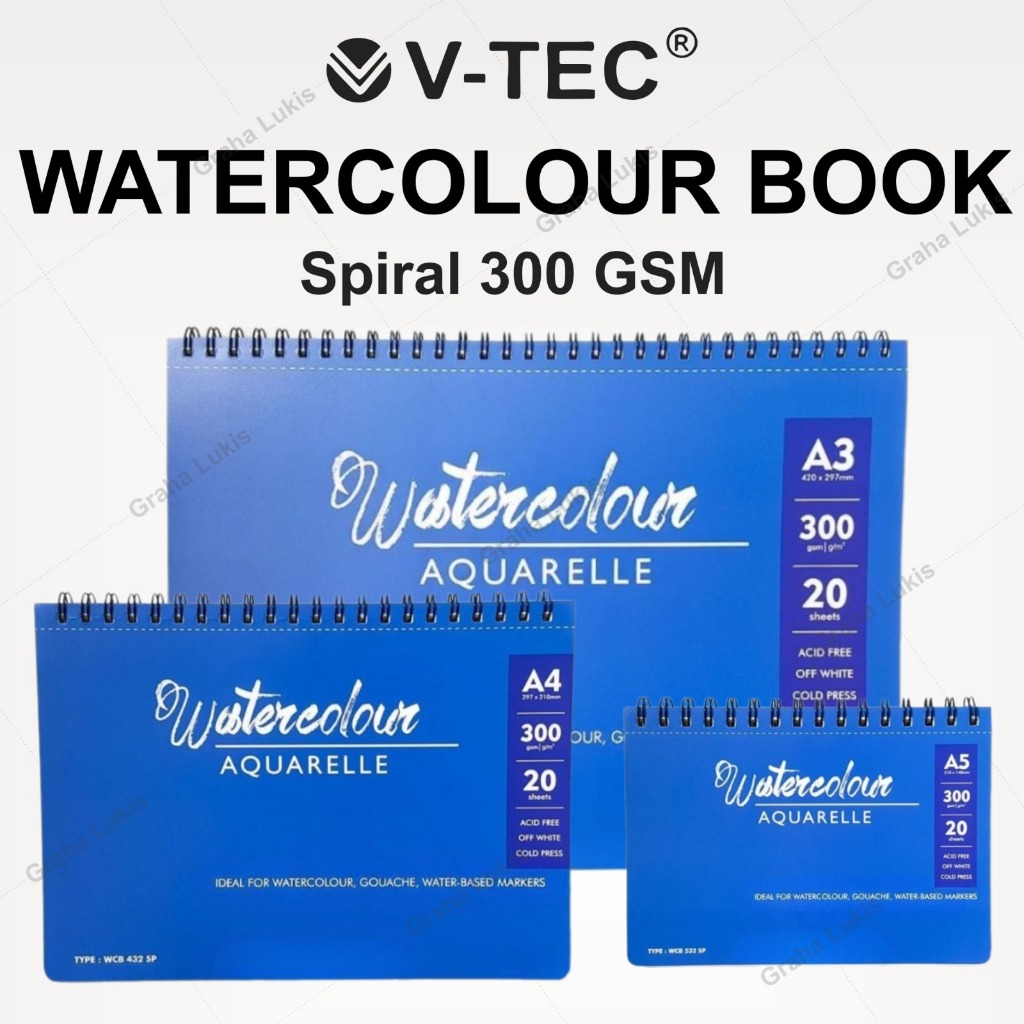 

V-TEC WATERCOLOR BOOK SPIRAL 300GSM A5/A4/A3