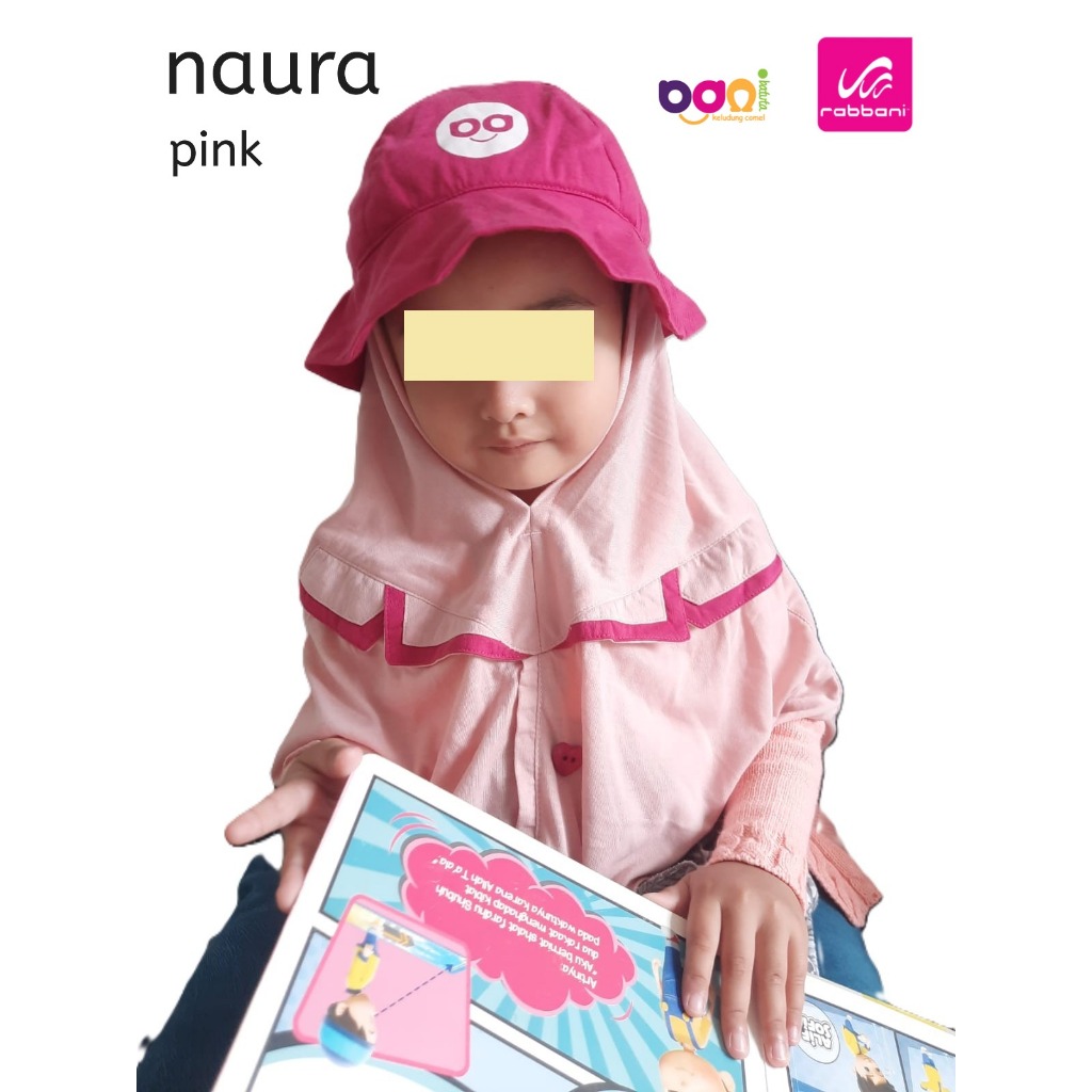 Rabbani - Kerudung anak Krukid Naura Pink | Bergo Anak Topi | Jilbab Anak Lucu | Hijab Anak Kekinian
