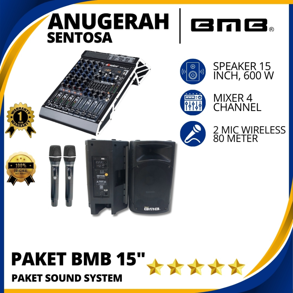 Paket Karaoke Sound System Speaker Aktif BMB 15" Original