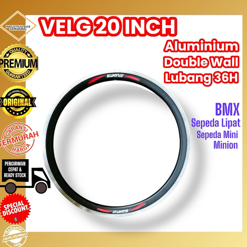 ( ATLANTIS / 20inch / 36H / Double Wall ) Velg Rim Rims Sepeda 20 inch Bmx Seli Lipat Mini Lubang 36