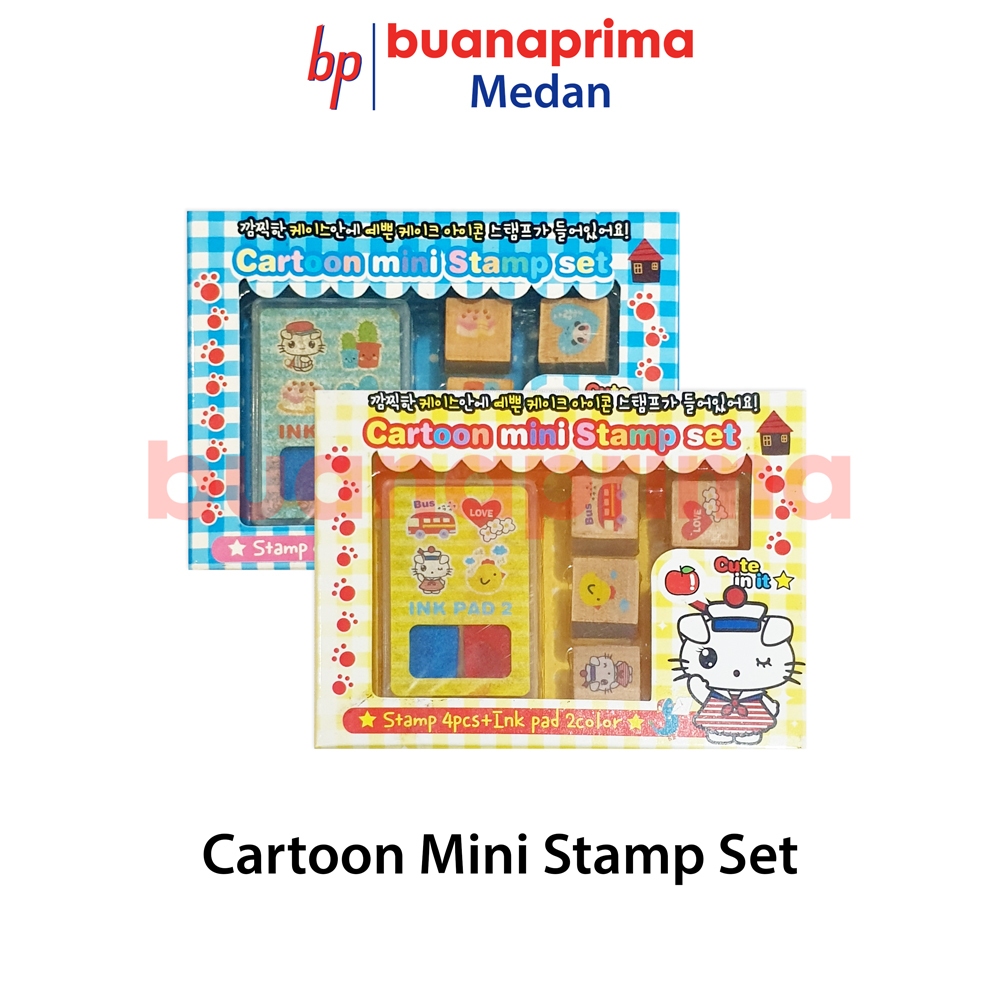 

MINI STAMP SET Cartoon Stempel Cap Mainan Tinta Biru Merah