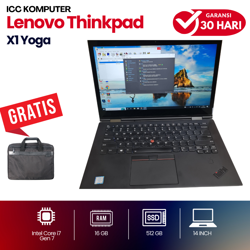 Laptop Lenovo Thinkpad X1 Carbon Yoga Slim- Core i7 gen 6 / Ram 16GB - SSD 512GB - Second Mulus Berg