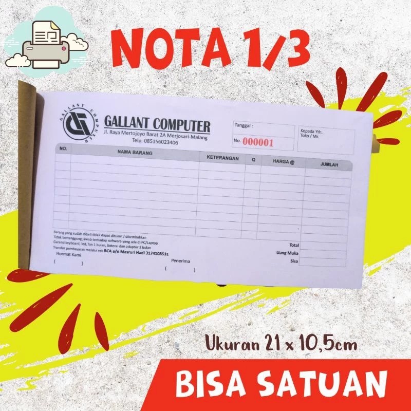 

Cetak Nota 1/3 Folio 3PLY CUSTOM Satuan