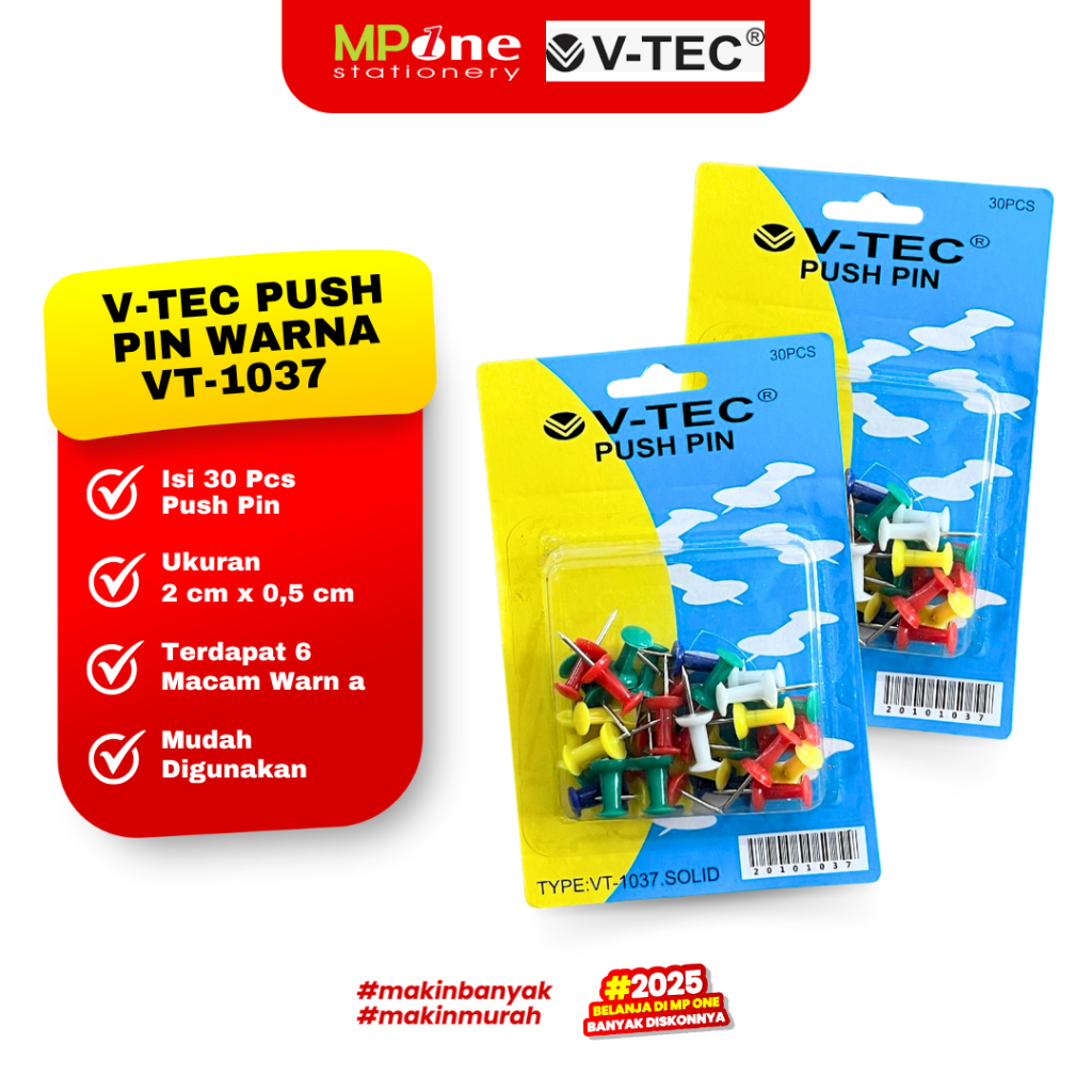 

V-Tec Push Pin Warna VT-1037 / Paku Payung Styrofoam Warna Warni Kecil Isi 30 Pcs V-TEC