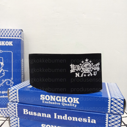 Peci kopyah kopiah Songkok Hitam Logo Bordir NU PUTIH SILVER Tinggi 9 + Dus Per Peci