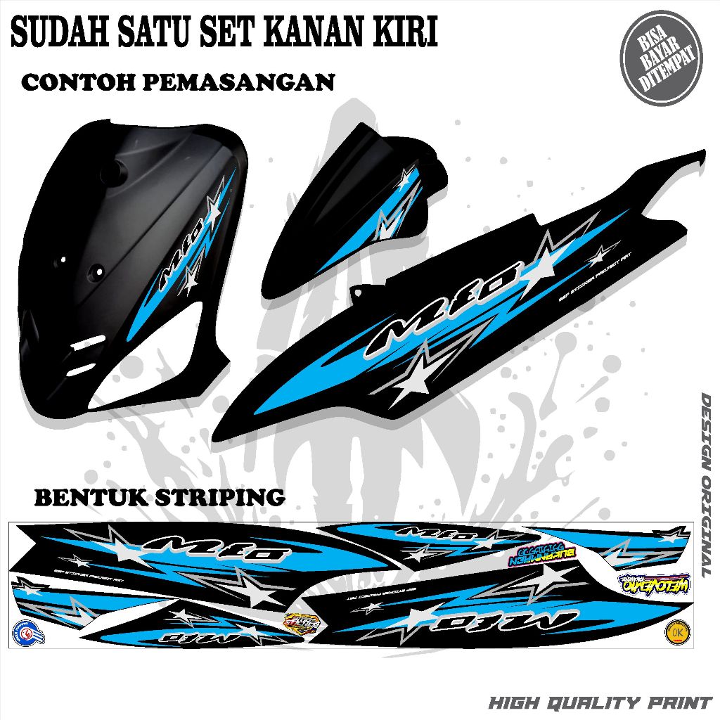 striping sticker variasi mio sporty/smile motif bintang biru muda simple keren terbaru