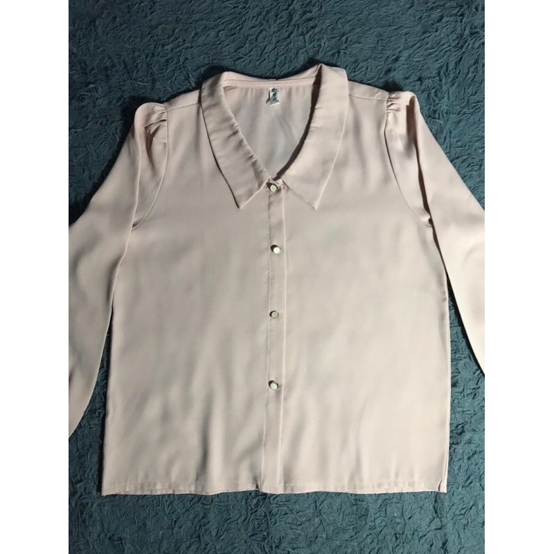 Preloved || Kemeja Blouse Pink Baby Wanita Lengan Panjang