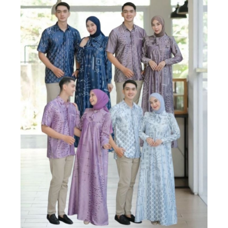 COUPLE GAMIS AYAH IBU  MOTIF BATIK BUNGA BULAN BINTANG MOTIF TERBARU 2025