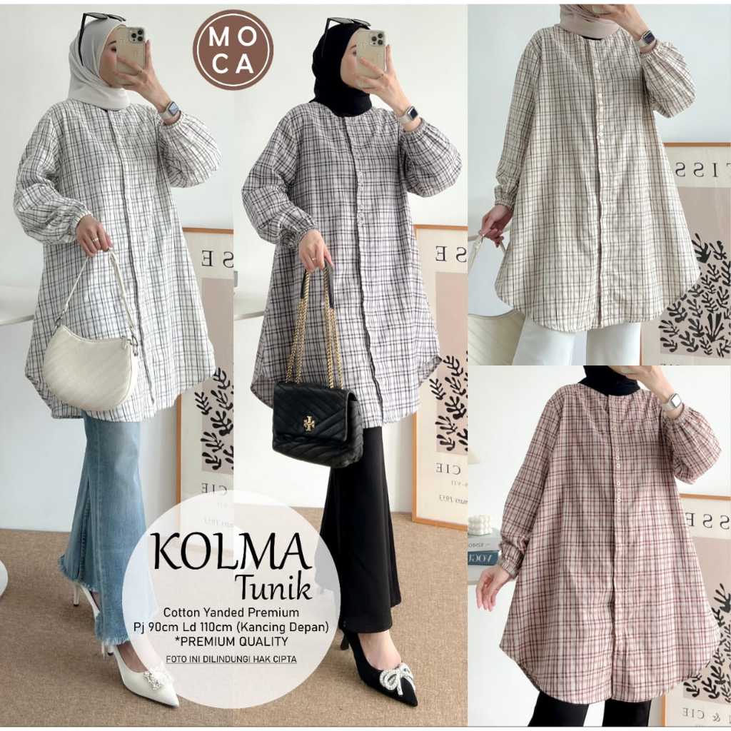 Kolma Tunik by Moca Ld 110 Allsize Tunik Motif Kotak-Kotak Bahan Cotton Yanded Premium Busui Friendl