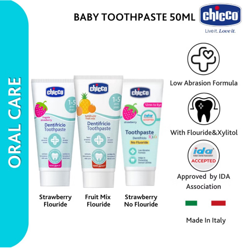 Chicco Toothpaste Fluoride 50ml used from 6 Months until 3 Years / Pasta Gigi Bayi / Pasta Gigi Anak