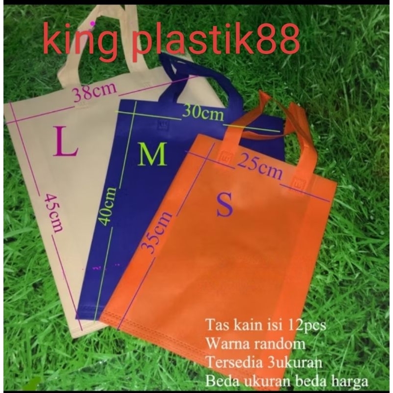 

isi12pc tas KAIN HANDLE LIPAT SAMPING gasset spunbond goodie bag polos belanja toko mart