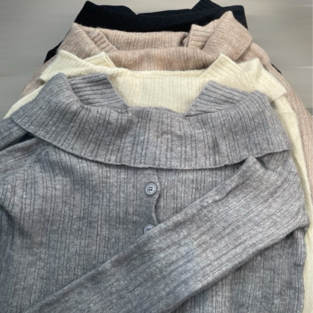 CLEO | Atasan Knit Baju rajut Lengan Panjang leher lebar sabrina